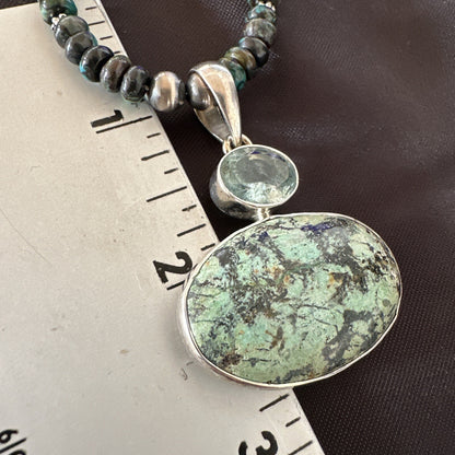 Mens Blue Spiderweb Turquoise Pendant Navajo Sterling Silver Necklace 18067