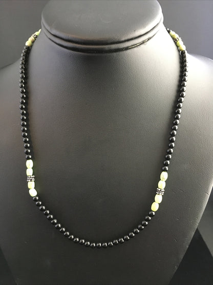 Mens Black Onyx Navajo Sterling Silver Necklace 18” 10014