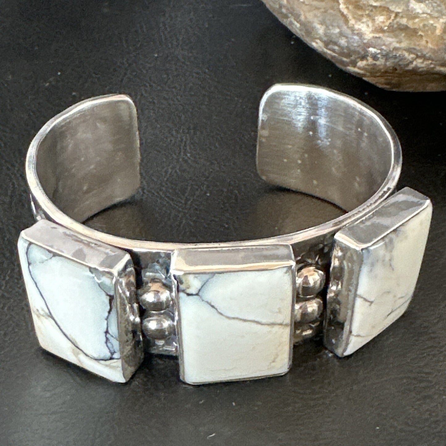 Mens Womens White Buffalo Turquoise Navajo Sterling Silver Cuff Bracelet 17946