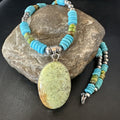 Green Gaspeite Pendant Blue Turquoise Navajo Necklace 20" | Sterling Silver | Authentic Native American Handmade | 19668
