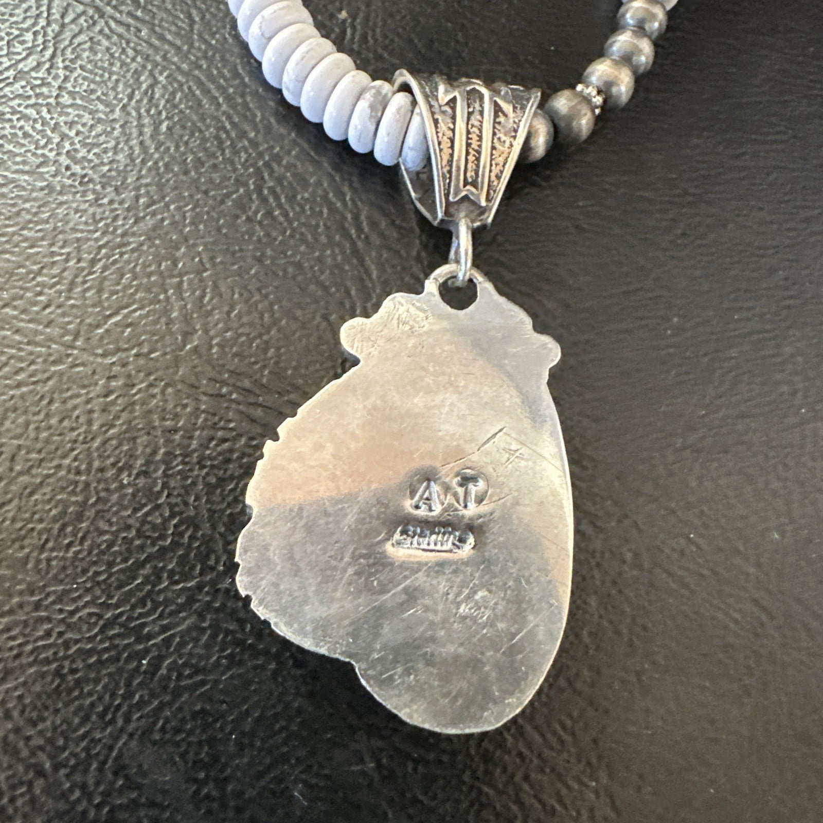 White Buffalo Turquoise Pendant Navajo Pearls Sterling Silver Necklace 20” 19498