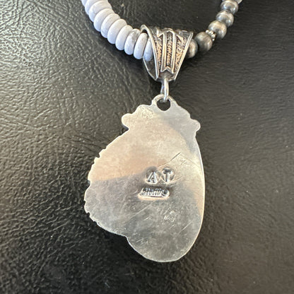 White Buffalo Turquoise Pendant Navajo Pearls Sterling Silver Necklace 20” 19498
