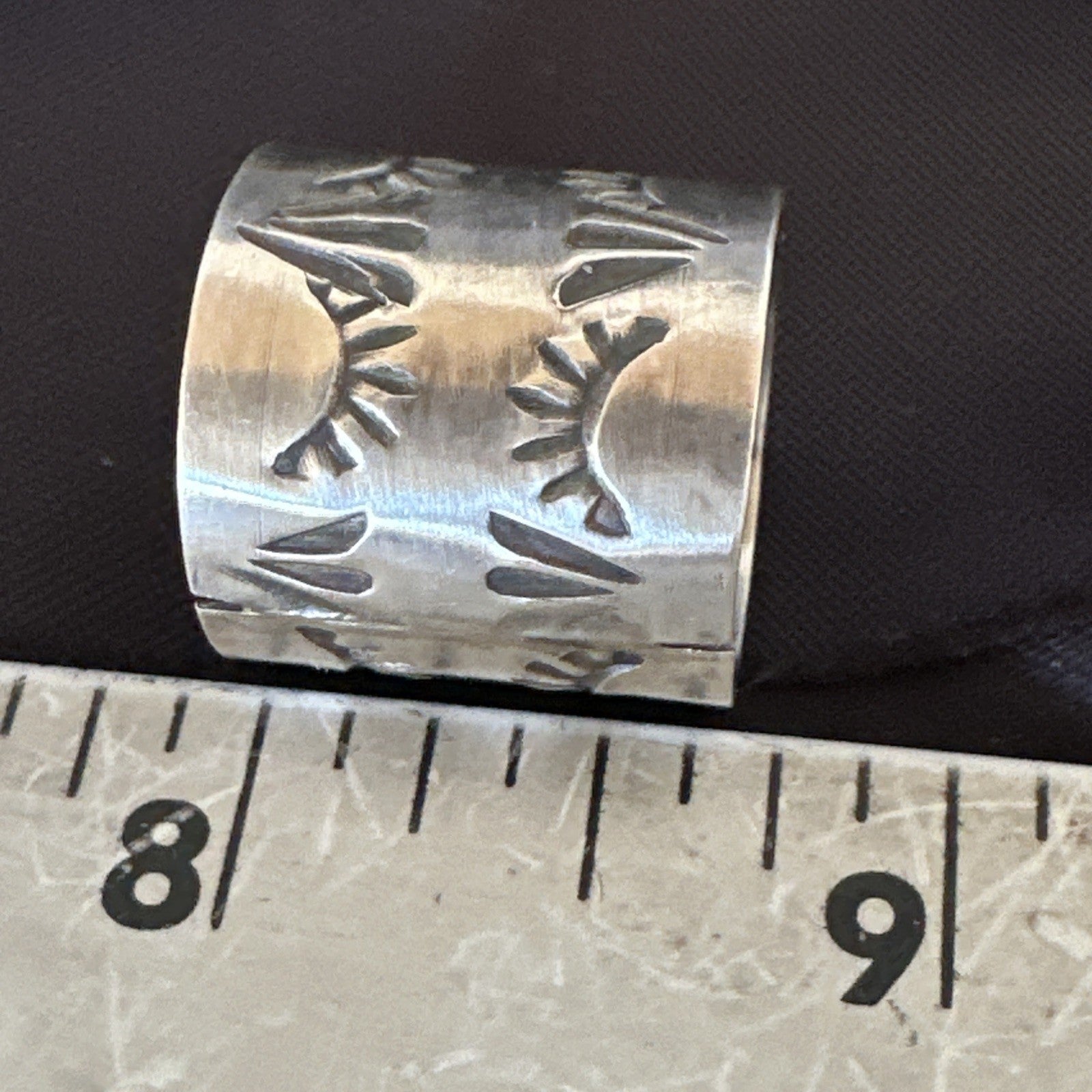 Mens Women Wedding Wide Band Navajo Stamped Sterling Silver Ring Size 7 19062