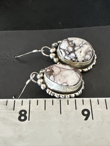 Womens Wild Horse Turquoise Navajo Sterling Silver Dangle Earrings 17706