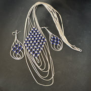 Lapis Heishi Tubes Pendant 7 Strand Necklace Earrings | Sterling Silver | Authentic Native American Handmade | 19753