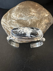 White Buffalo Turquoise Navajo Cuff Bracelet 7" | Sterling Silver | Authentic Native American Handmade | 19392