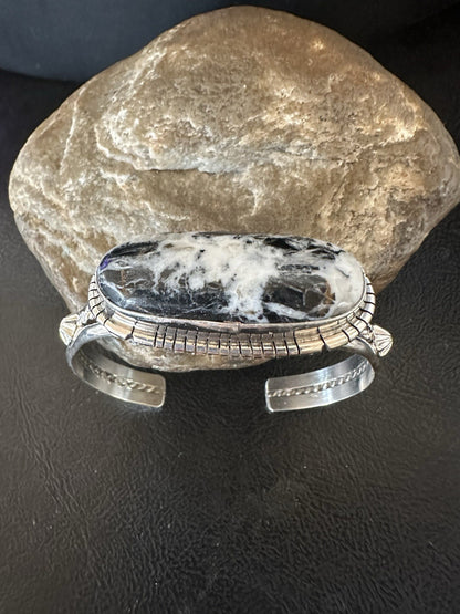White Buffalo Turquoise Navajo Sterling Silver Cuff Bracelet 7" 19392