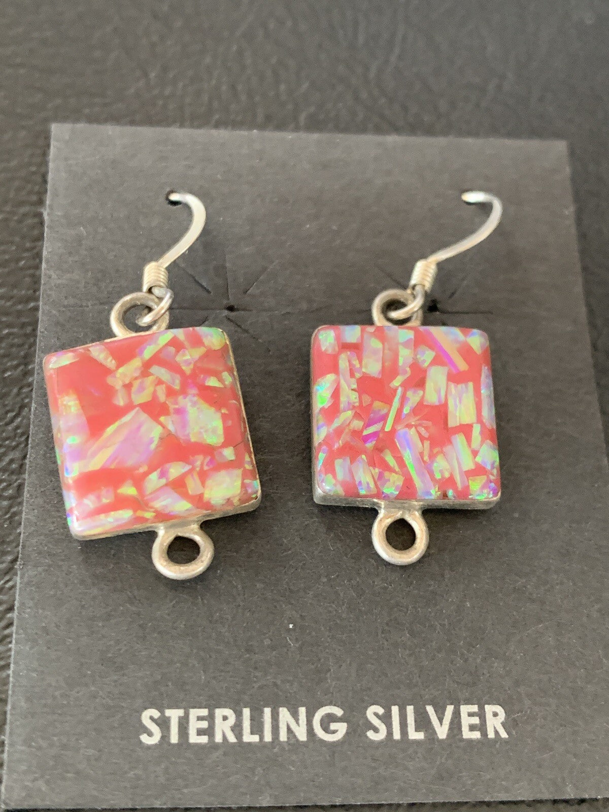 Womens Pink Opal Navajo Sterling Silver Dangle Drop Earrings 0.5" 12752