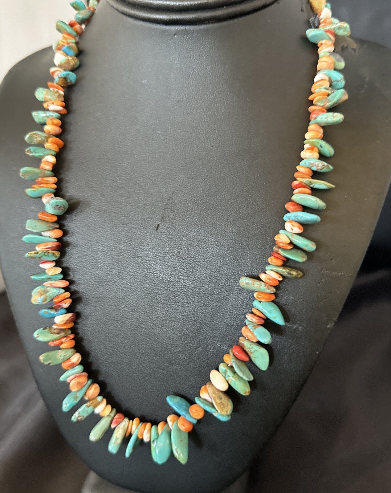 Green Turquoise Spiny Oyster Nugget Sterling Silver Necklace 21" 18090