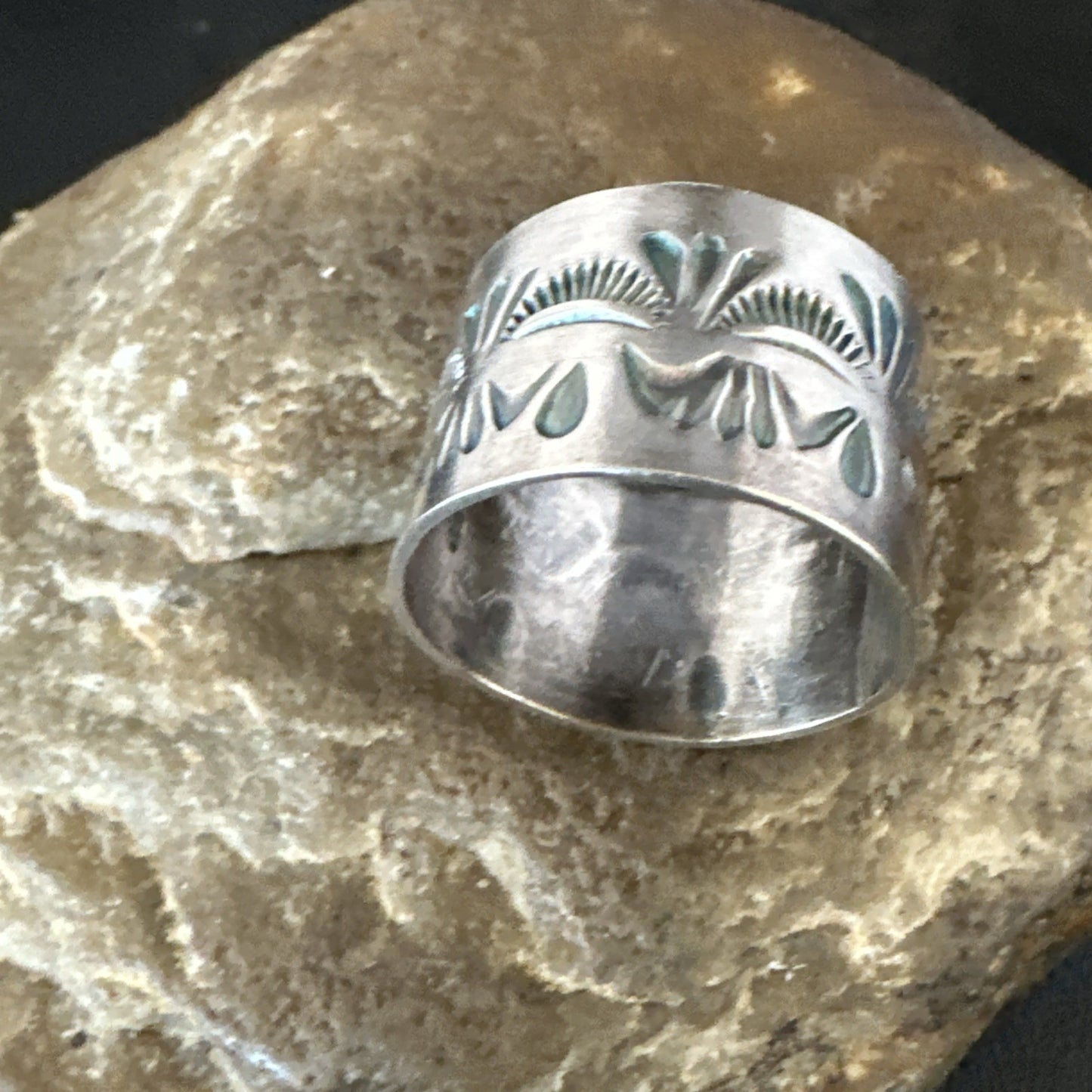Mens Wedding Wide Band Navajo Stamped Sterling Silver Ring Size 12 19065