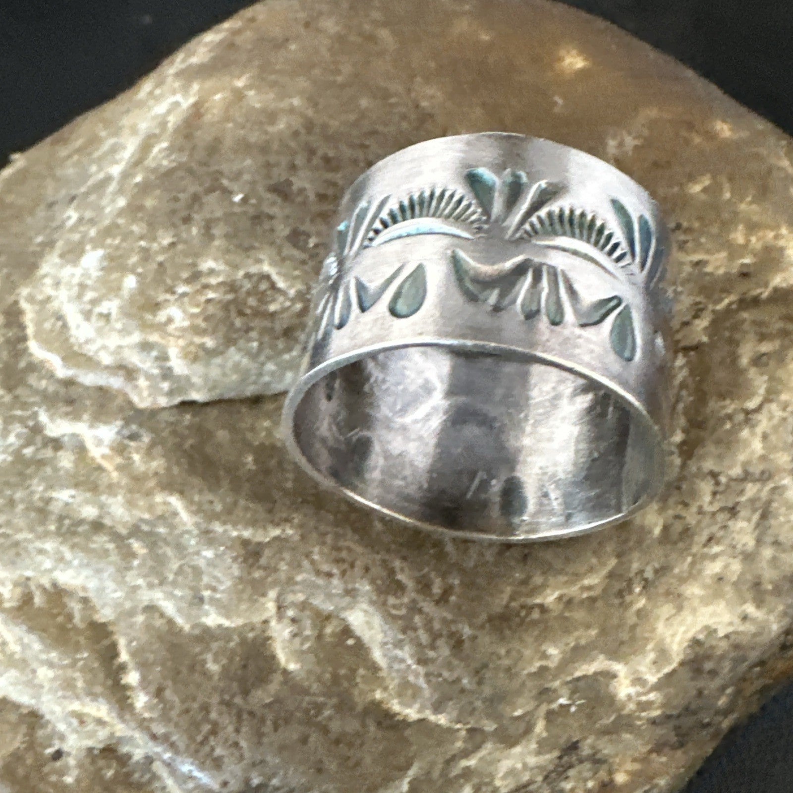 Mens Wedding Wide Band Navajo Stamped Sterling Silver Ring Size 12 19065