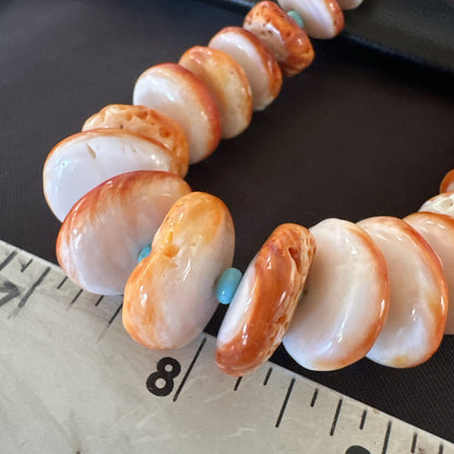 Orange Spiny Oyster Blue Turquoise Navajo Sterling Silver Necklace 23" 18088