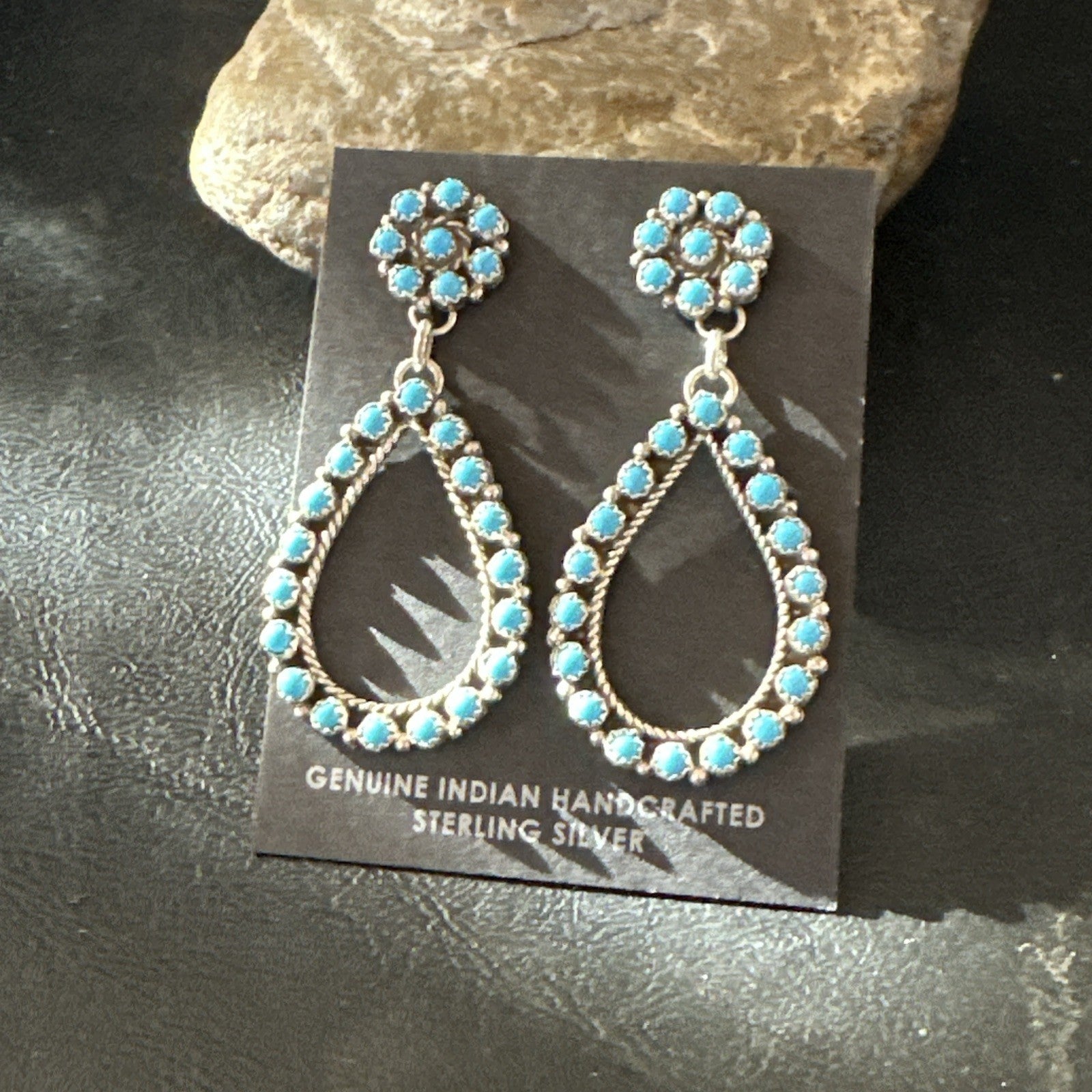 Zuni Petite Point Turquoise Cluster Earrings Sterling Silver Handmade 19772