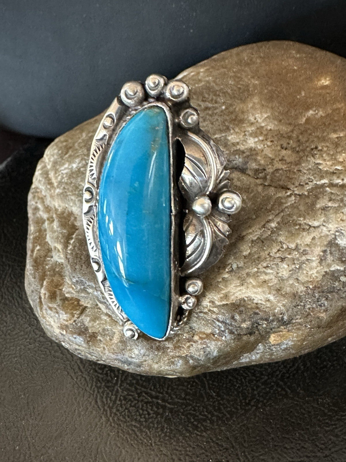XL Blue Kingman Turquoise  Native American Sterling Silver Ring Size 9 19403