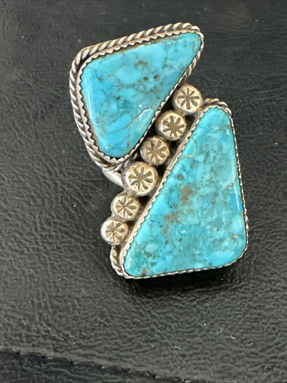 Navajo Blue Turquoise Ring MultiStone Cluster Sz 8 19802