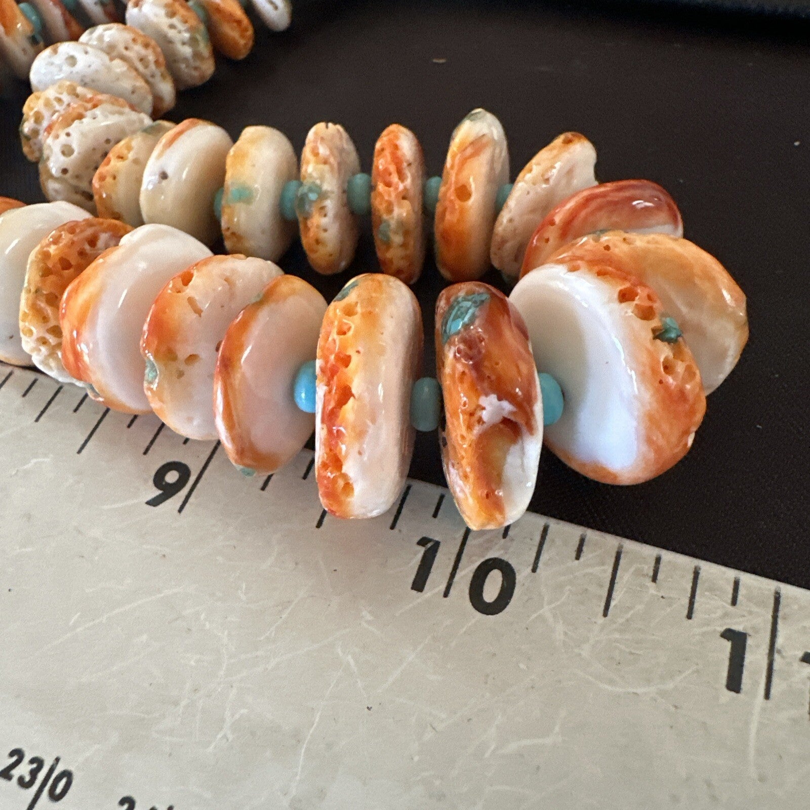 Orange Spiny Oyster Blue Turquoise Navajo Sterling Silver Necklace 23" 18087