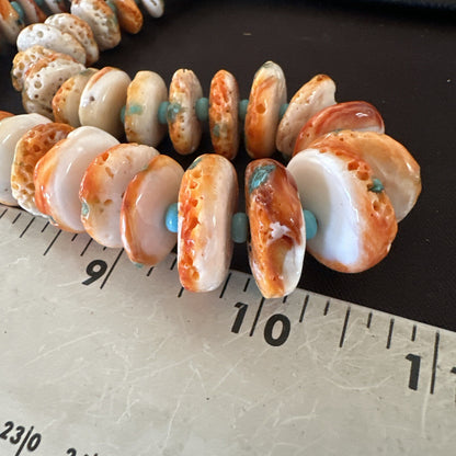 Orange Spiny Oyster Blue Turquoise Navajo Sterling Silver Necklace 23" 18087