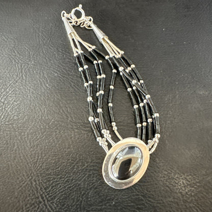 Black Onyx Heishi 5S Pend Southwestern Liquid Sterling Silver Bracelet 8” 17751