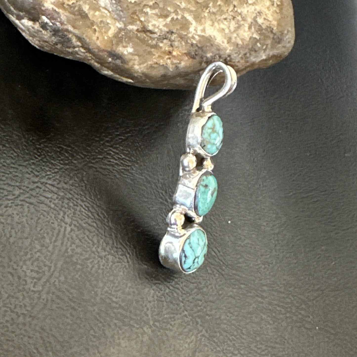 Blue Turquoise 3 Stone Navajo Sterling Silver Cluster Pendant Only 18349