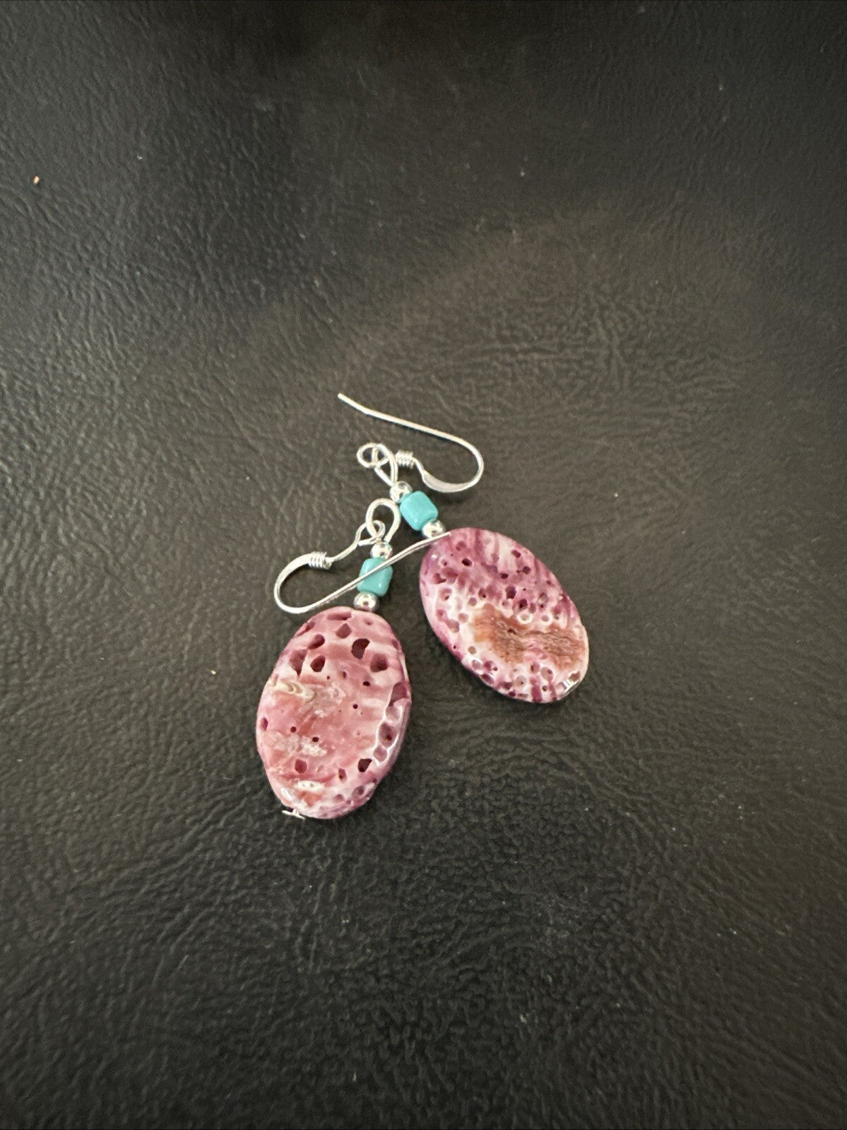 Navajo Sterling Purple Spiny Oyster Turquoise Bead Earrings 18691