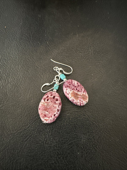 Navajo Sterling Purple Spiny Oyster Turquoise Bead Earrings 18691