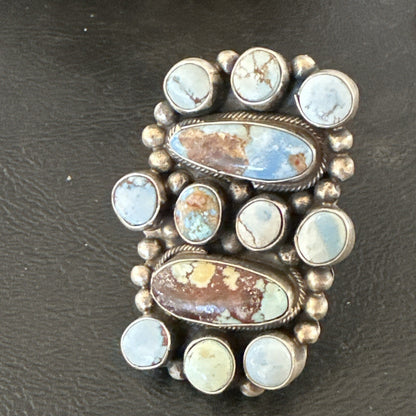 Womens Golden Hills Turquoise Navajo Sterling Silver Cluster Ring Sz 8 17774