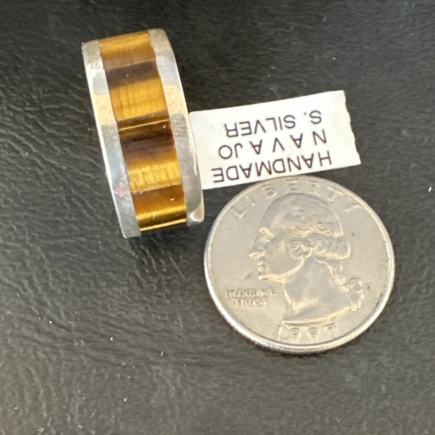 Infinity Mens Coffee Tigers Eye Navajo Sterling Silver Inlay Ring Size 10 19047