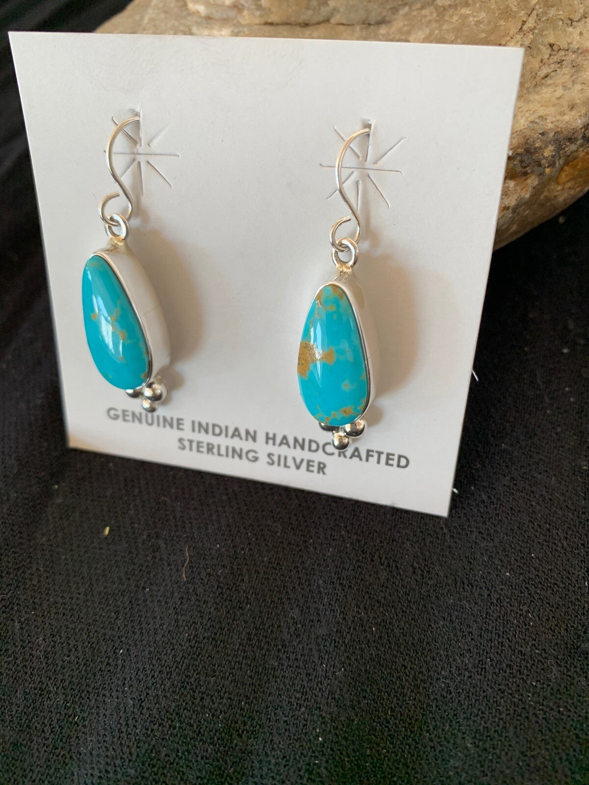 Womens Blue Turquoise Navajo Sterling Silver Earrings 1" 12981