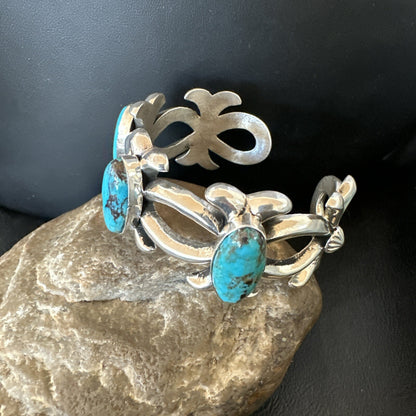 Tufa Cast Blue Turquoise 3 Stone Navajo Sterling Silver Cuff Bracelet 18572