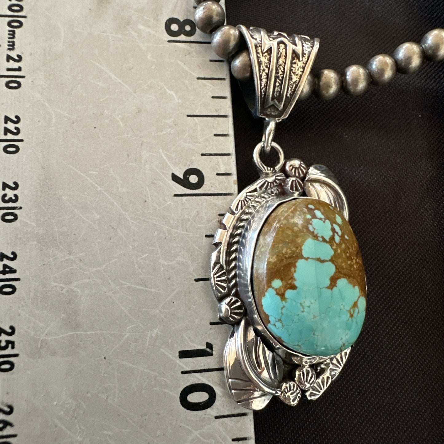 Mens Blue Turquoise#8 Pendant Navajo Sterling Silver Necklace 18085