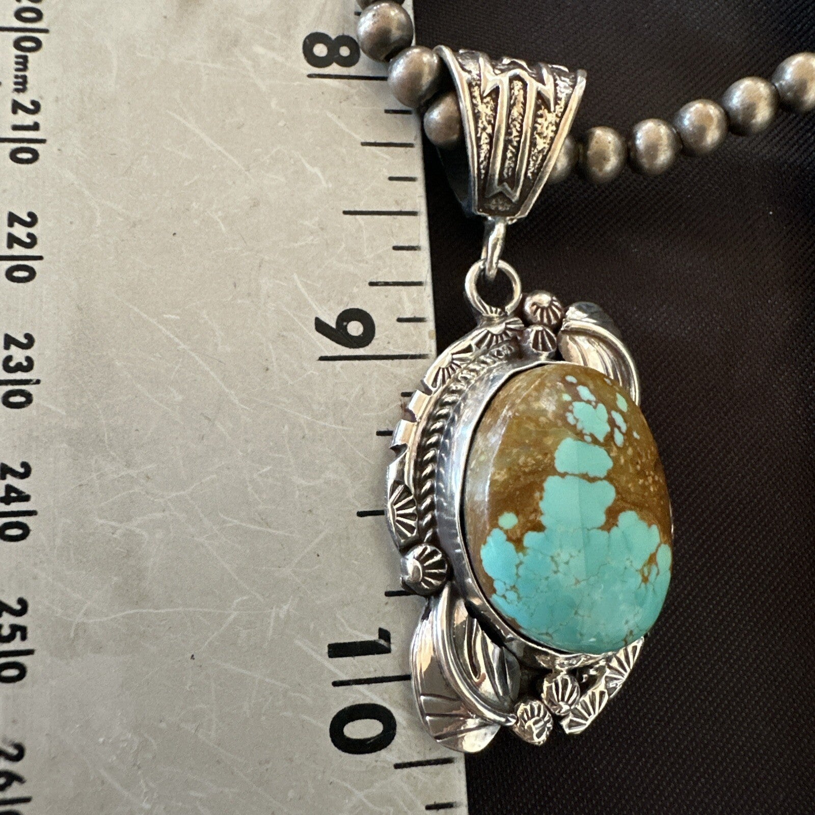 Mens Blue Turquoise#8 Pendant Navajo Sterling Silver Necklace 18085