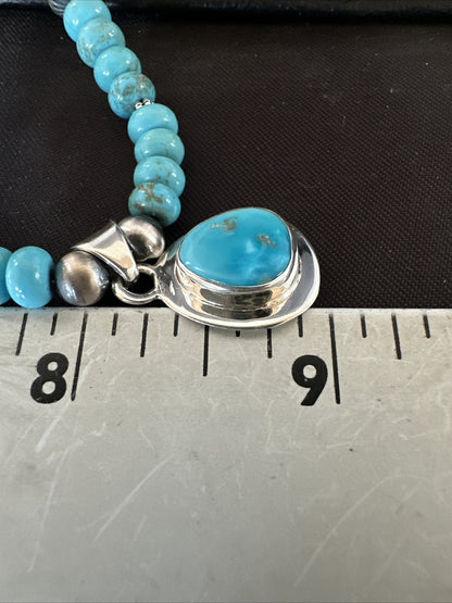 Mens Blue Kingman Turquoise Pendant Navajo Sterling Silver Necklace 21" 17901