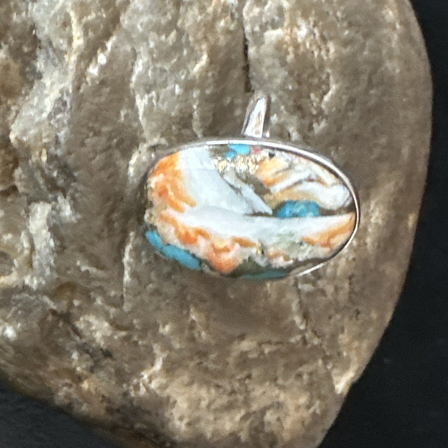 Blue Turquoise Spiny Oyster Southwestern Sterling Silver Ring Size 8 18439