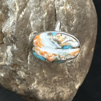 Blue Turquoise Spiny Oyster Southwestern Sterling Silver Ring Size 8 18439