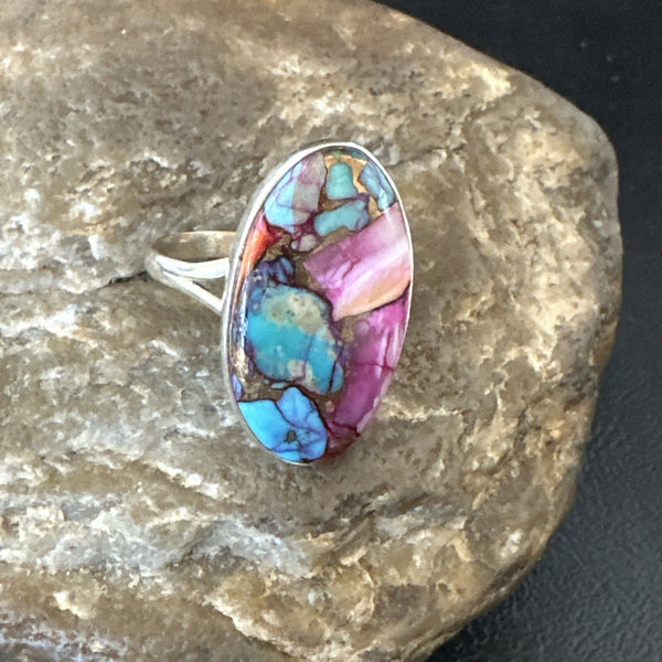 Blue Turquoise Spiny Oyster Southwestern Ring Size 11 | Sterling Silver | Authentic Native American Handmade | 18456