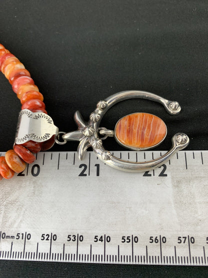 Spiny Oyster Naja Pendant Navajo Sterling Silver Necklace 00238