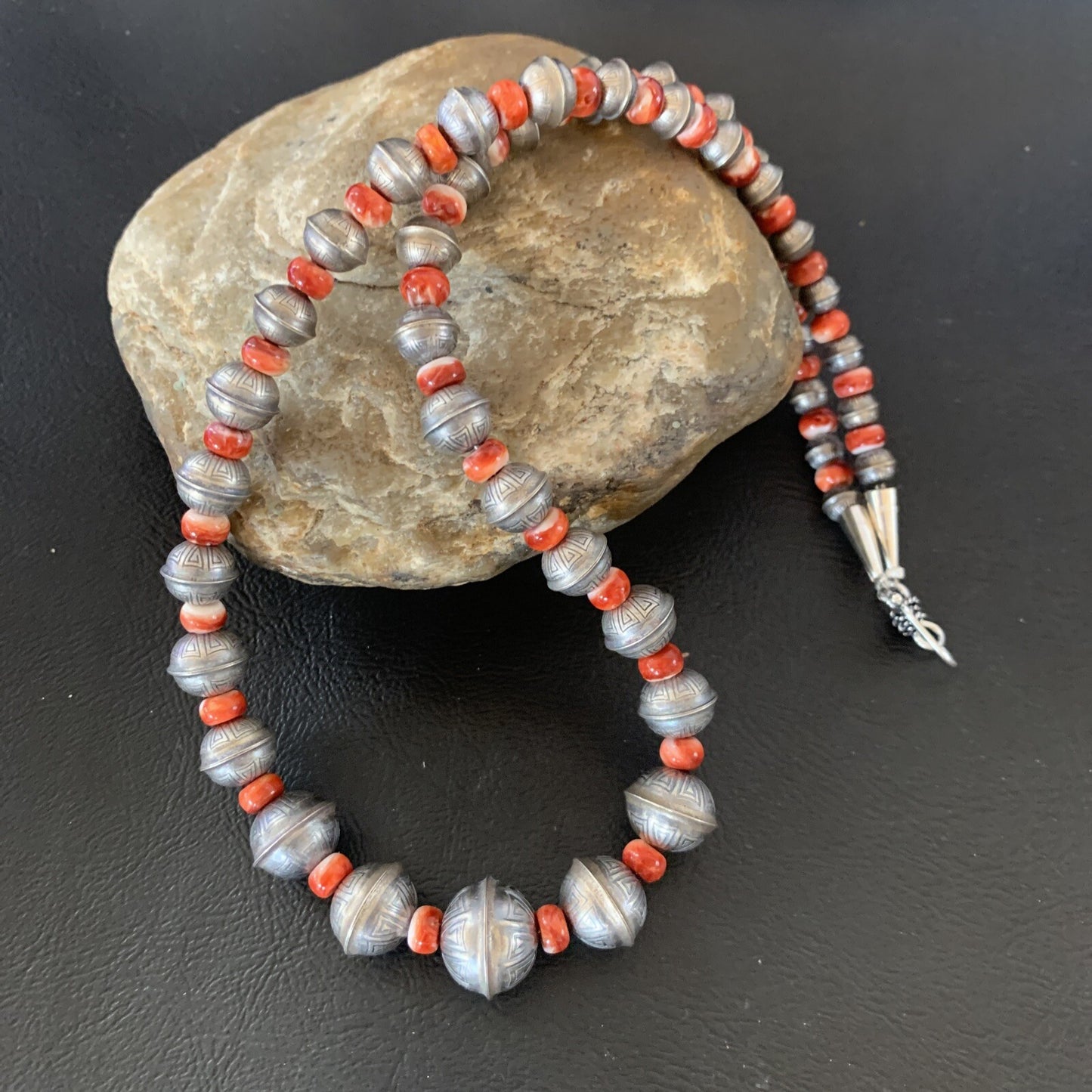 Red Spiny Oyster Sterling Silver Beads Bead Necklace 95607
