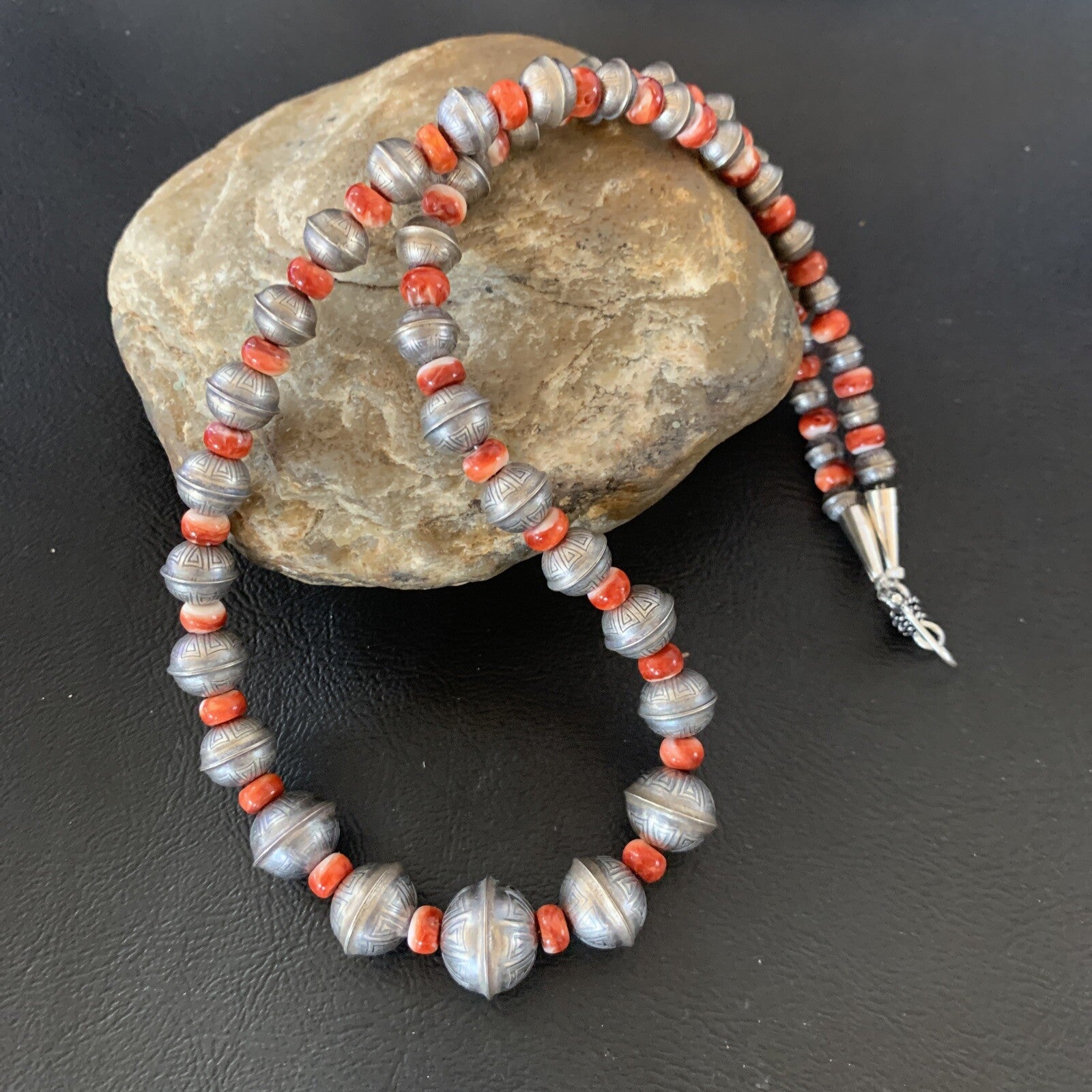 Red Spiny Oyster Sterling Silver Beads Bead Necklace 95607