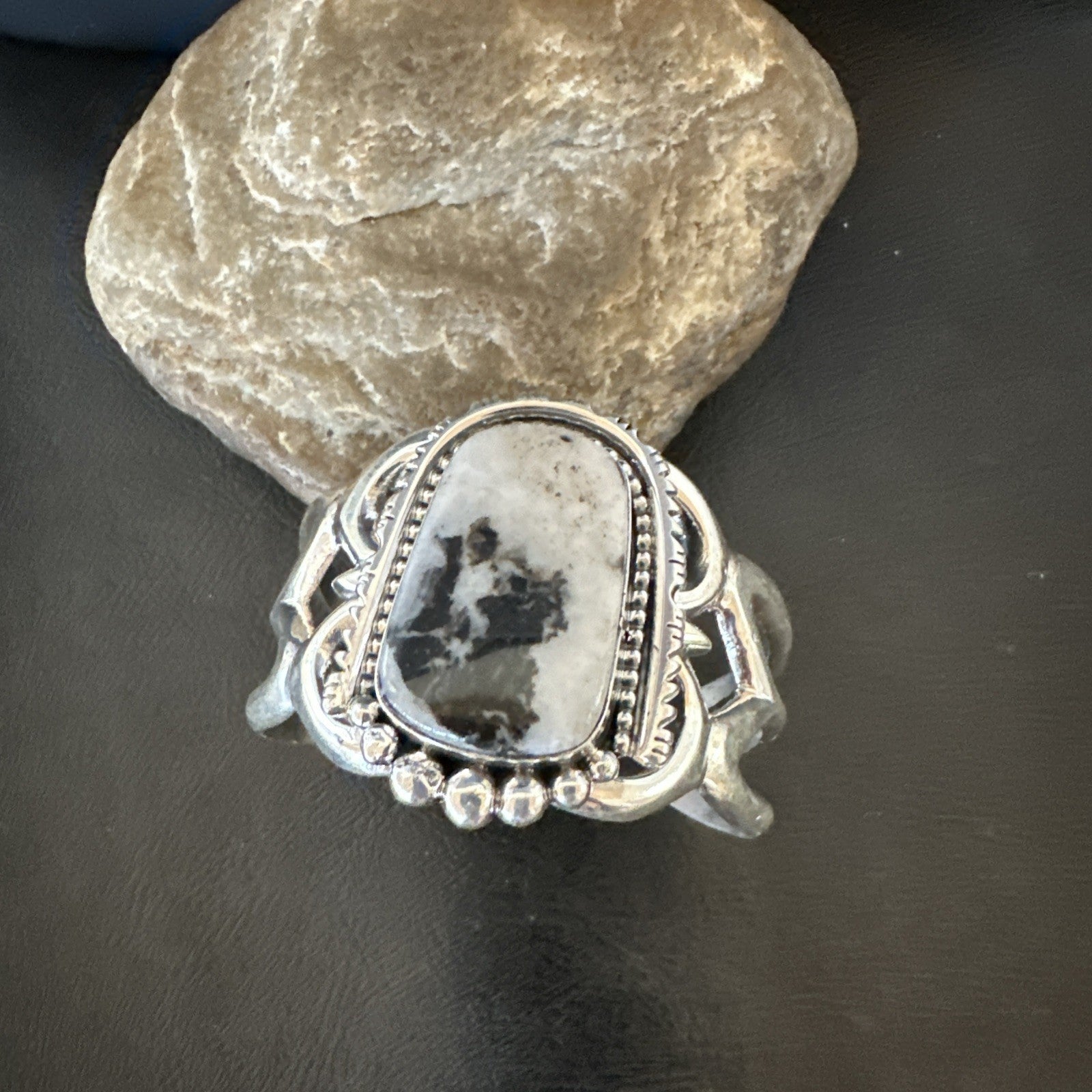 Tufa Cast Men White Buffalo Turquoise Navajo Sterling Silver Cuff Bracelet 19354