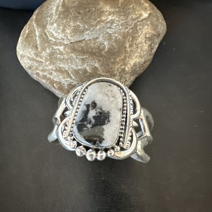 Tufa Cast Men White Buffalo Turquoise Navajo Sterling Silver Cuff Bracelet 19354