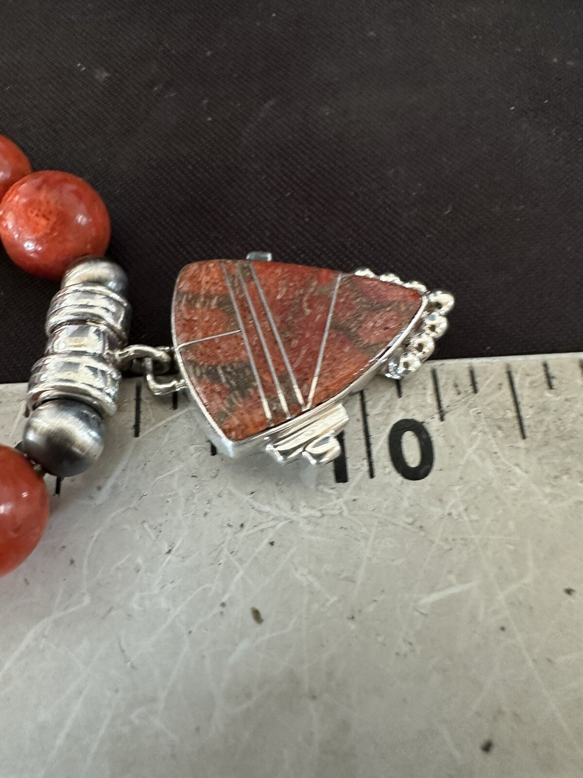 Navajo Apple Sponge Coral Sterling Silver Necklace Pendant 18328