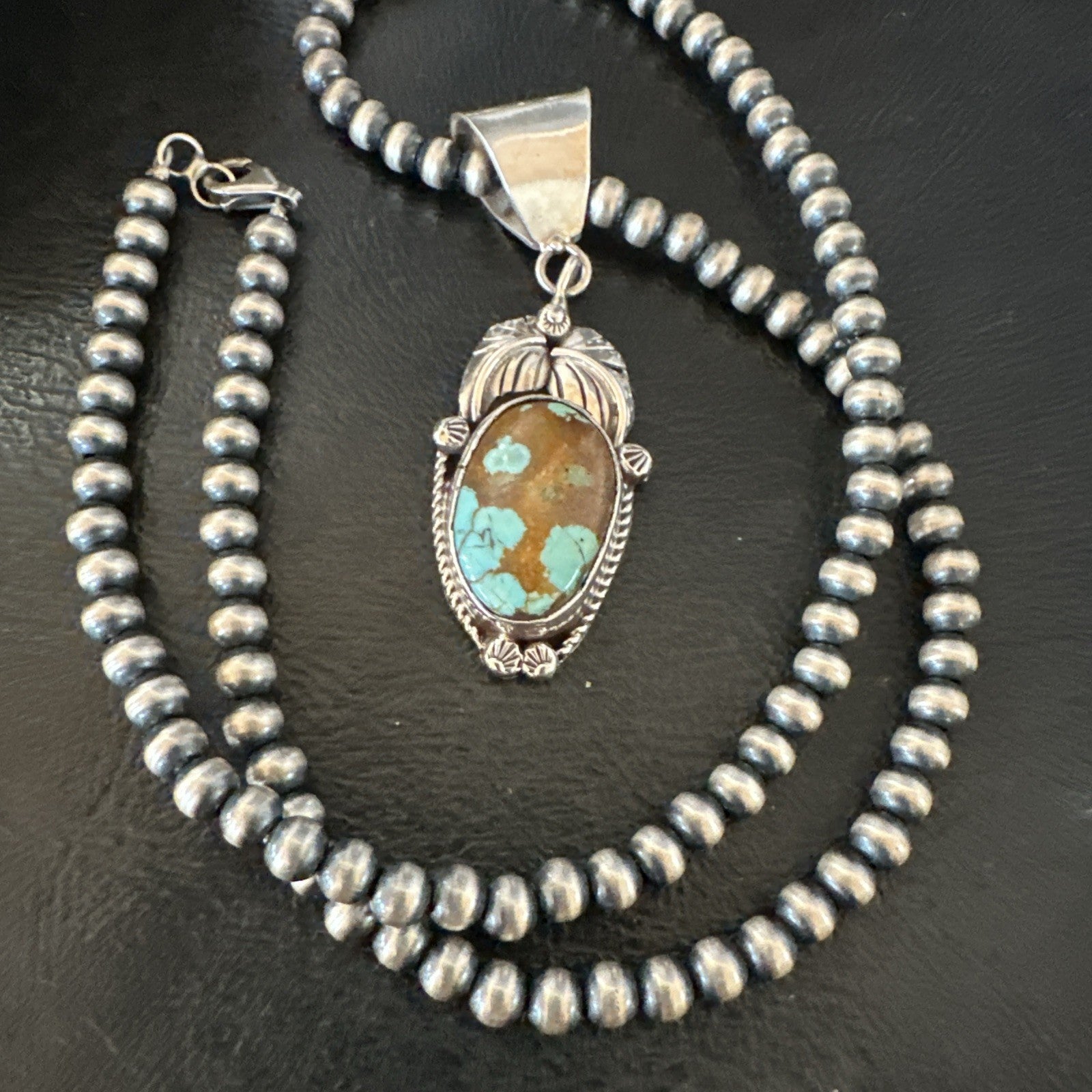 Men Women Blue Turquoise#8 Pendant Navajo Sterling Silver Necklace 19663