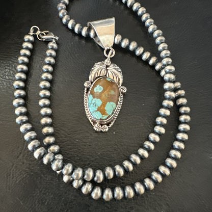 Men Women Blue Turquoise#8 Pendant Navajo Sterling Silver Necklace 19663