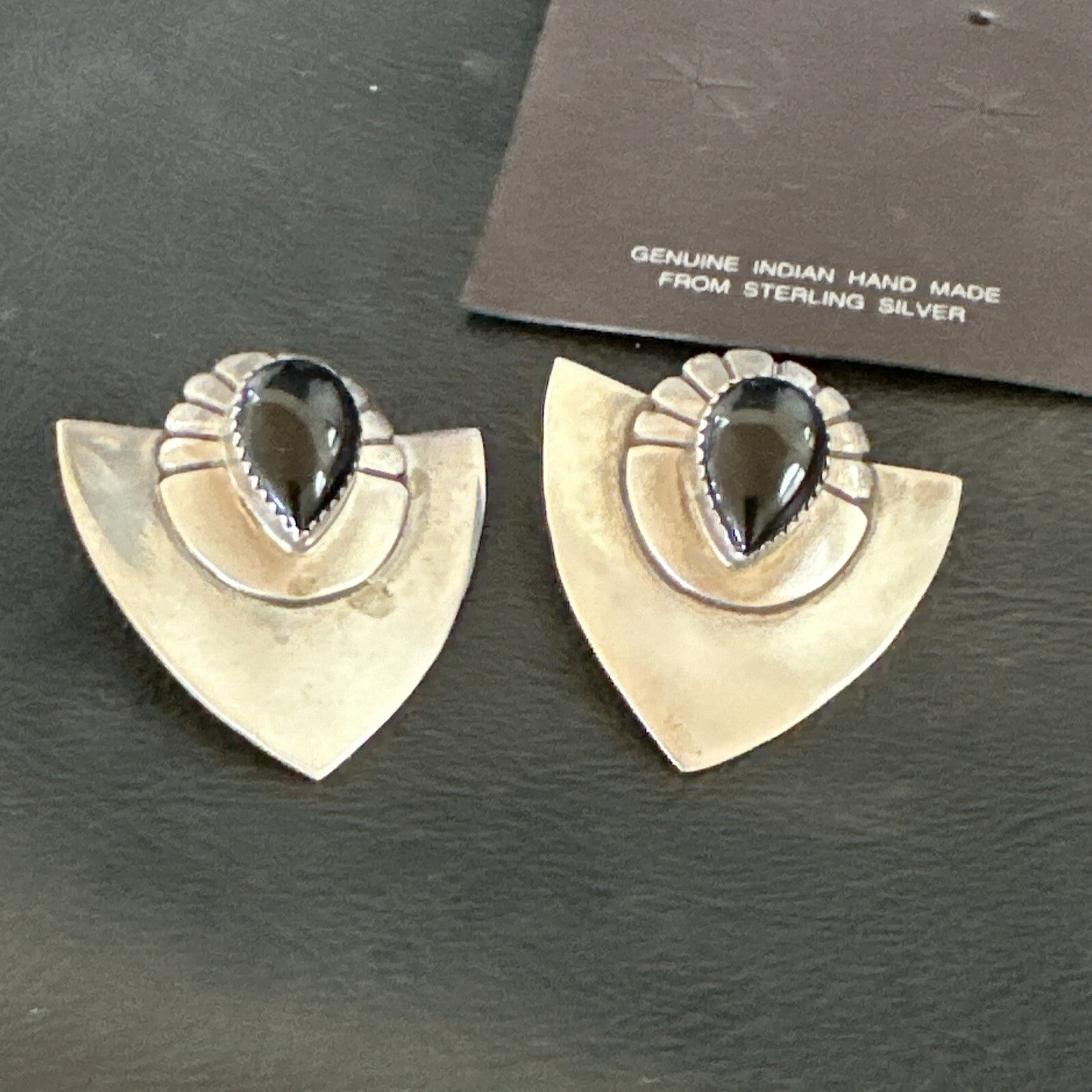 Old Pawn Black Onyx Navajo Sterling Silver Native American Earrings 18114