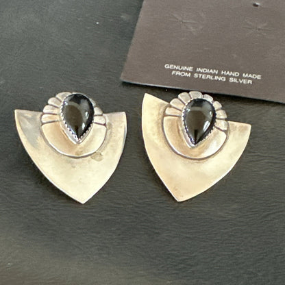 Old Pawn Black Onyx Navajo Sterling Silver Native American Earrings 18114