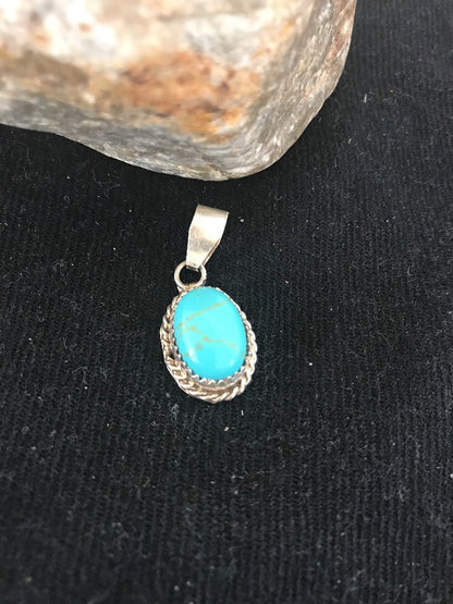 Blue Turquoise Navajo Sterling Silver Native American Pendant 1" 03162