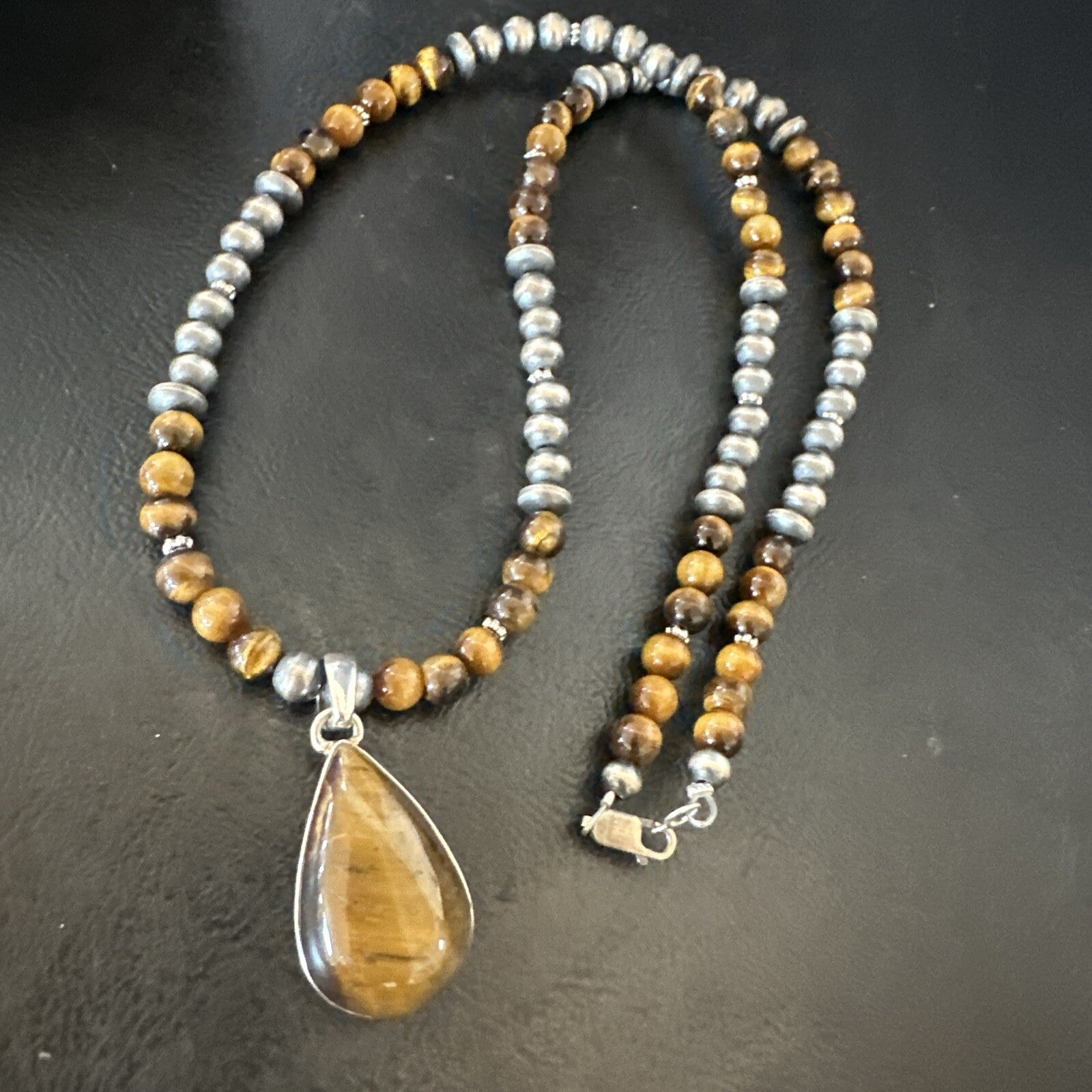 Coffee Brown Tigers Eye Sterling Silver Pendant Necklace Southwestern 18280