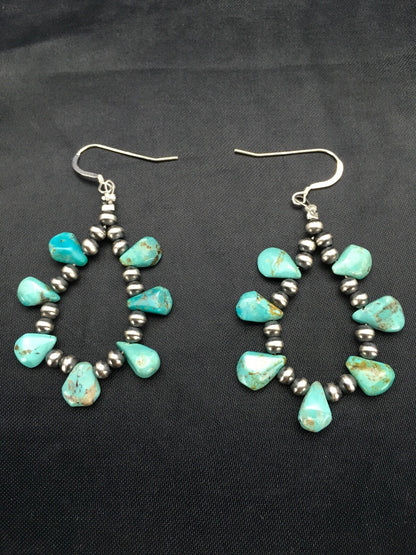 Blue Turquoise Cluster Navajo Sterling Silver Earrings 2" 02971