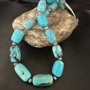 Men's Women's Blue Nugget Turquoise Navajo Necklace 17.5" | Sterling Silver | Authentic Native American Handmade | 19688