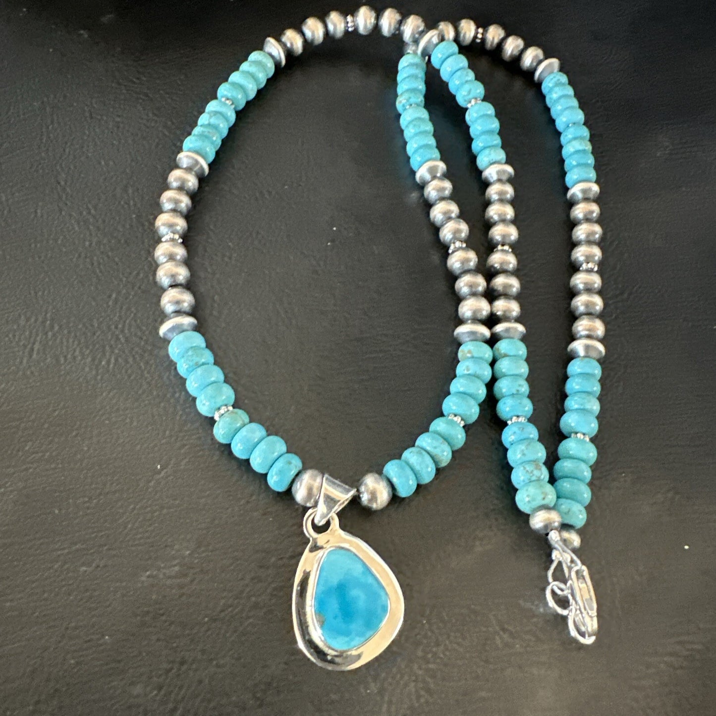 WoMens Blue Kingman Turquoise Pendant Navajo Sterling Silver Necklace 21" 17965